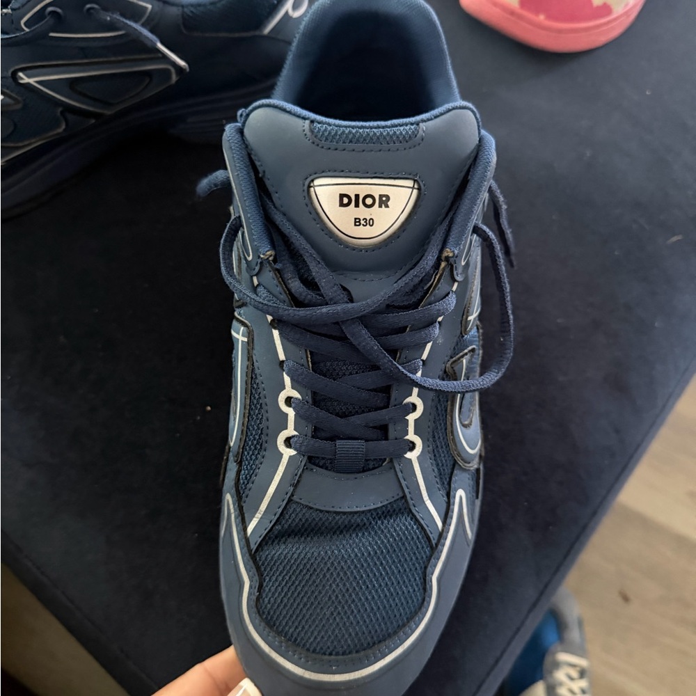 Dior Men’s Navy Blue Mesh & Leather Sneakers - Picture 7 of 9